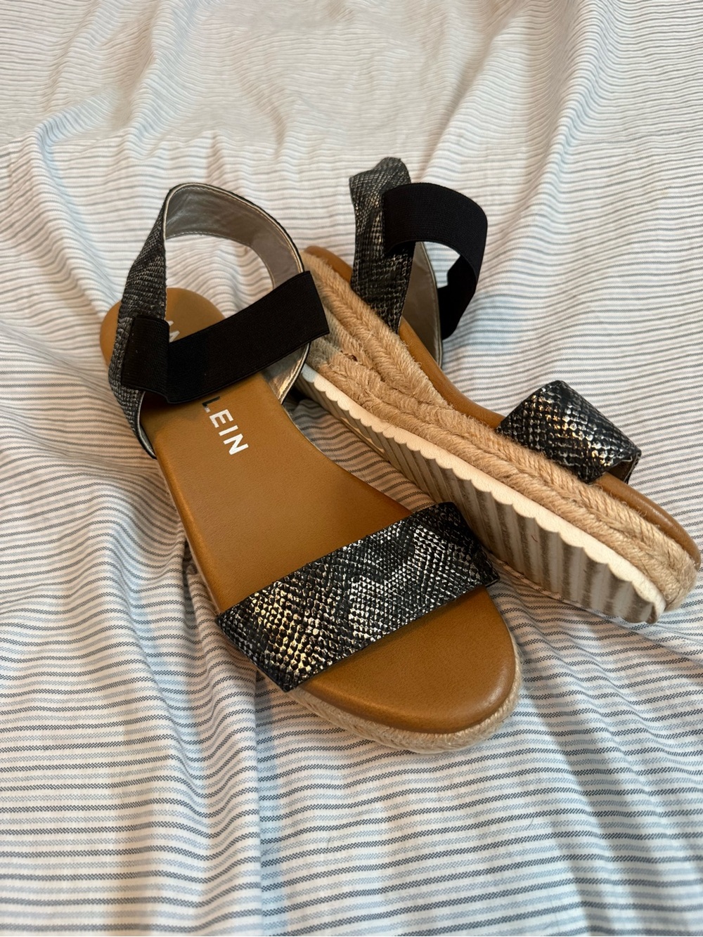 Anne Klein Black Snake-Print Espadrille Sandals
